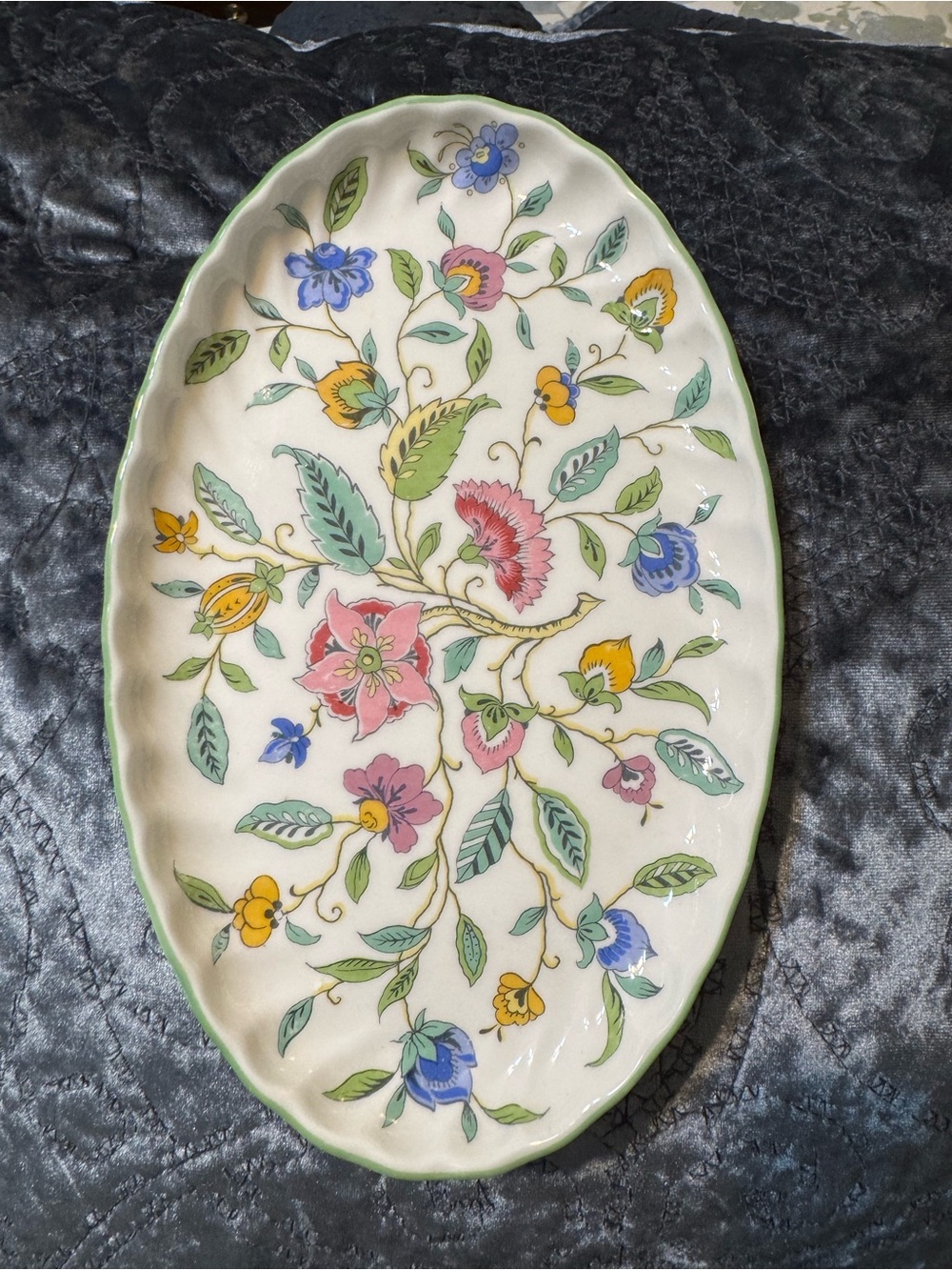 Minton Haddon Hall 8.5” Oval Serving Platter Multicolor Flowers Trinket Dish